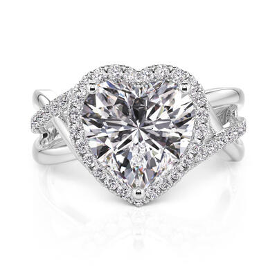 Jeulia Anillo de Compromiso Halo Corazón Trenzado de Plata de Ley