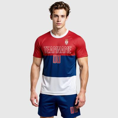 Custom Royal Red-White Sublimation Serbian Flag Soccer Uniform Jersey