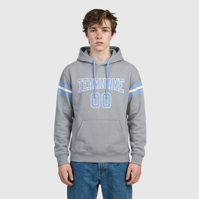 Custom Stitched Gray Football Pullover Sweatshirt Hoodie Comfortable Soft Fabric Custom Team Name & Unique Number