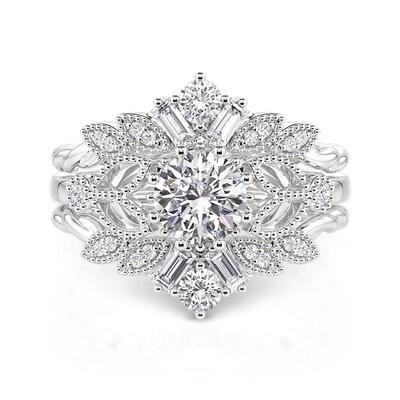 Jeulia Vintage Milgrain Art Deco Verlobungsring Set 3-tlg