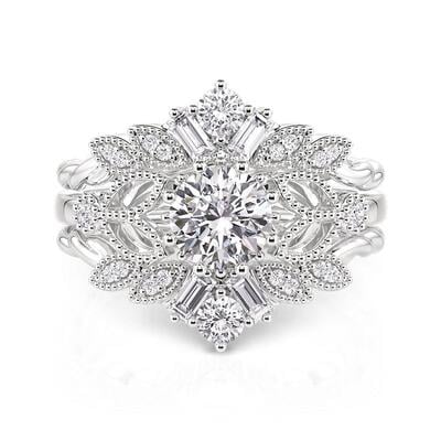 Jeulia Vintage Milgrain Art Deco Engagement Ring Set 3pcs