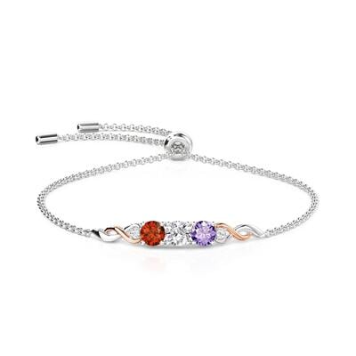 Jeulia Custom Infinity Two Tone Three Birthstones Bracelet