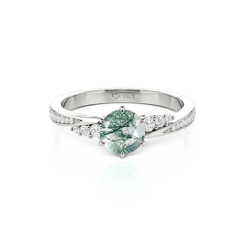 Jeulia Anillo de Promesa Simple Trenzado de Ágata Musgo Corte Redondo