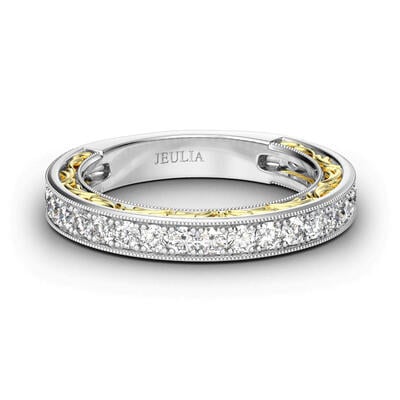 Jeulia Two Tone Scrollwork Sterling Silver Women's Band