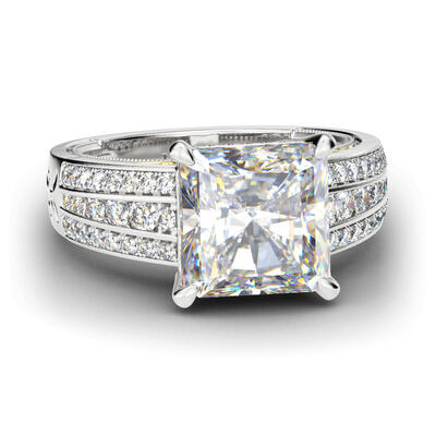 Jeulia Two Tone Scrollwork Princess Cut Sterling Silver Ring