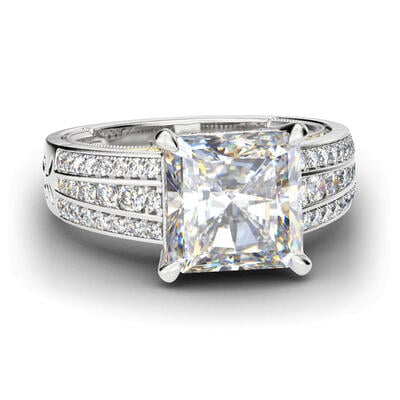 Jeulia Two Tone Scrollwork Princess Cut Sterling Silver Ring