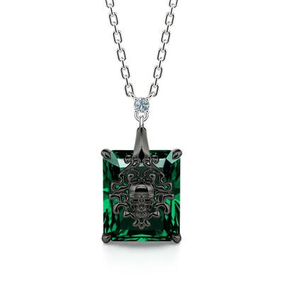 Jeulia "Phantom" Skull Emerald Cut Sterling Silver Necklace