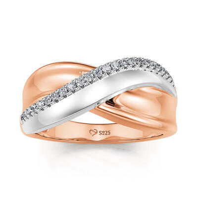 Jeulia "Mingle Moments" Two Tone Round Cut Sterling Silver Women's Band