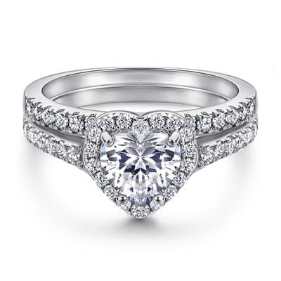 Jeulia Classic Halo Heart Cut Sterling Silver Ring Set