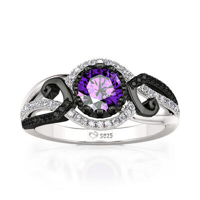 Jeulia "Night Cirsium" Black Flower Ring Sterling Silver
