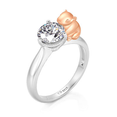 Jeulia Hug Me Capybara Ring Round Cut Sterling Silver