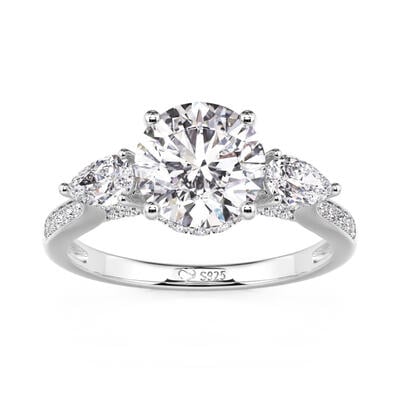 Jeulia Hidden Halo Round Cut Engagement Ring Sterling Silver