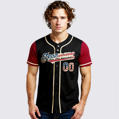 Custom Black Red USA Flag Baseball Jersey Custom Number and Logo for Games Practices and Fan Use