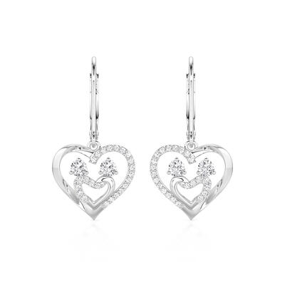 Jeulia Intertwined Double Heart Drop Earrings Sterling Silver