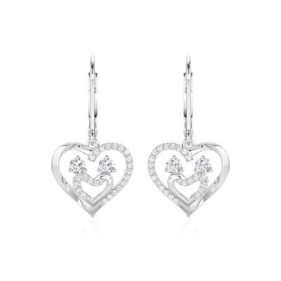 Jeulia Intertwined Double Heart Drop Earrings Sterling Silver