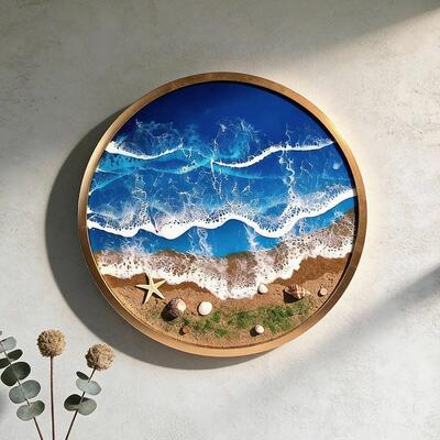 Luxe Coastal 3D Resin Wall Art - Reslol's Round Waves, Sand & Seashells Home Decor