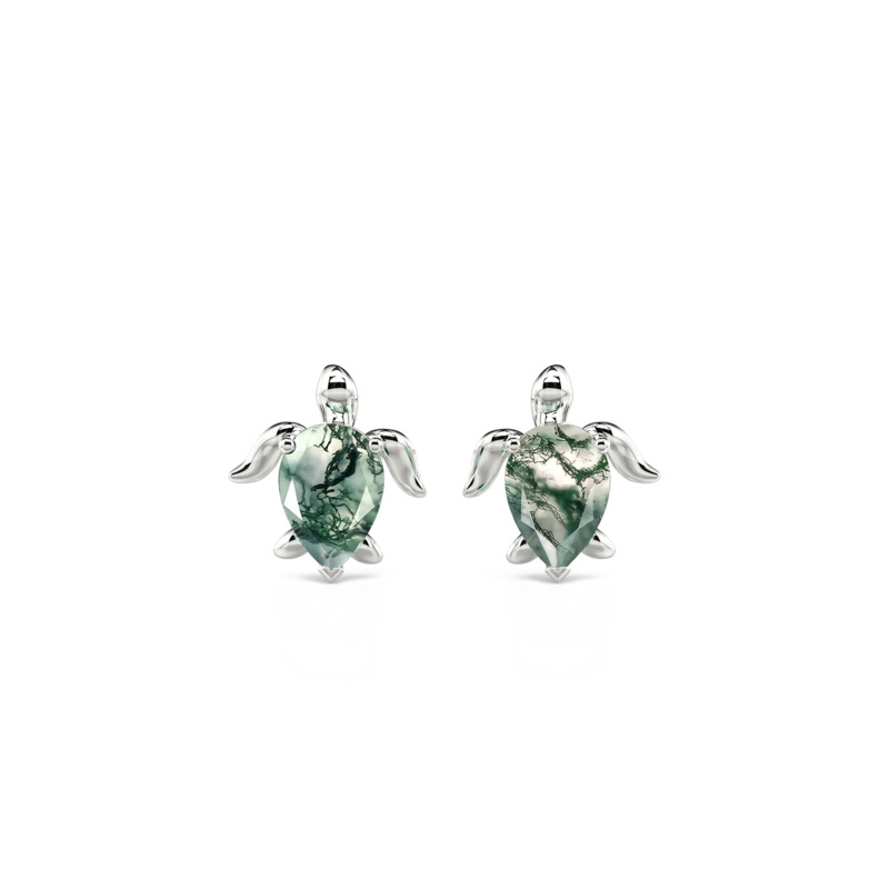 Jeulia Sea Turtle Stud Earrings with Pear Cut Moss Agate