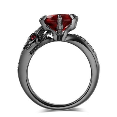 Jeulia Anillo De Dragón De Plata Con Color Negro En Talla De Redonda Con Piedra Roja