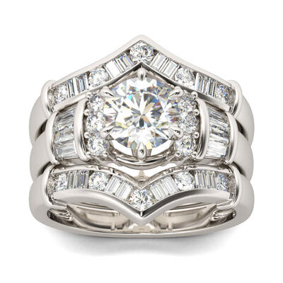 Jeulia 3PC Art Deco Round Cut Sterling Silver Ring Set