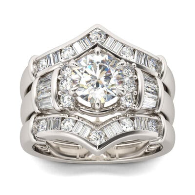 Jeulia 3PC Art Deco Round Cut Sterling Silver Ring Set