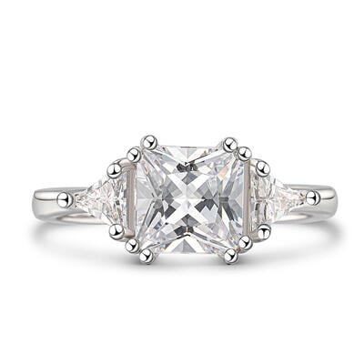 Jeulia Three Stone Princess Cut Sterling Silver Ring
