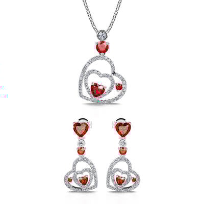 Jeulia Conjunto de joyas con corazón doble de piedras preciosas de plata de ley