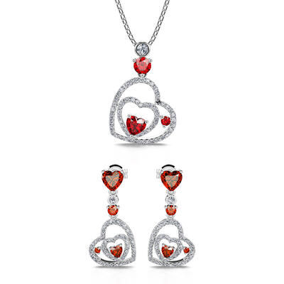 Jeulia "I Carry Your Heart" Double Heart Sterling Silver Jewelry Set