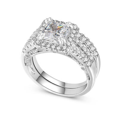 Jeulia Vintage Milgrain Emerald Cut Sterling Silver Ring Set