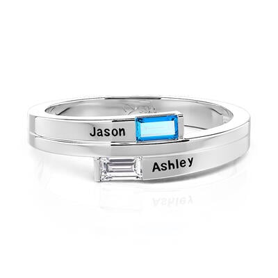 Jeulia Custom Name Engraved Two Birthstone Ring