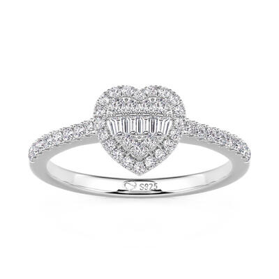 Jeulia Cluster Halo Heart Promise Ring Sterling Silver