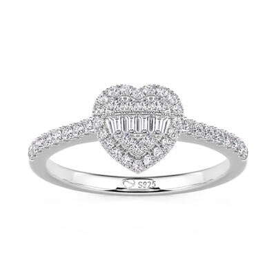 Jeulia Cluster Halo Heart Promise Ring Sterling Silver