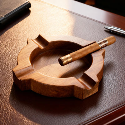 Artisan-Crafted Square Cigar Ashtray in Solid Acacia Wood