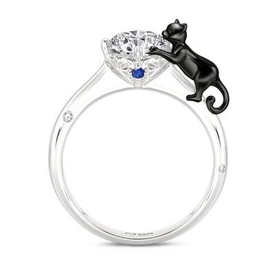 Jeulia Hug Me Sleek Black Cat Ring Sterling Silver