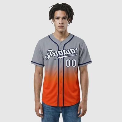 Custom Gray-Orange Fade Baseball Jersey – Personalized Name, Number, Logo & Bulk Orders