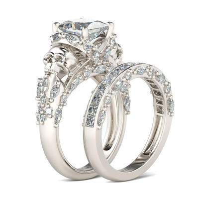 Jeulia Princess Cut Sterling Silver Skull Ring