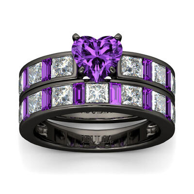 Jeulia Heart Cut Sterling Silver Ring Set