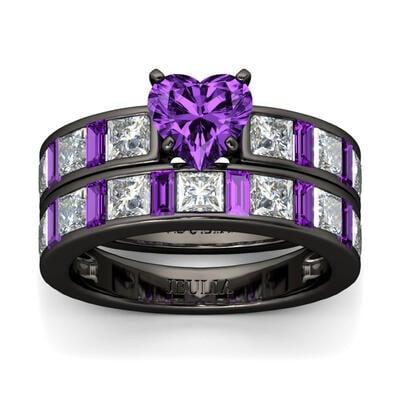 Jeulia Heart Cut Sterling Silver Ring Set