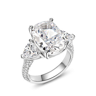 Jeulia Three Stone Fat Oblong Sterling Silver Ring