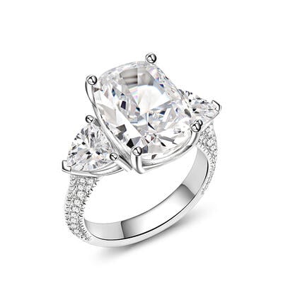 Jeulia Anillo de Plata de Ley con Tres Piedras de Forma Oblonga Gruesa