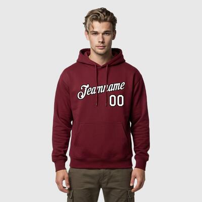 Comfortable Custom Stitched Burgundy Sports Pullover Hoodie Breathable Fabric Custom Team Name & Chosen Number