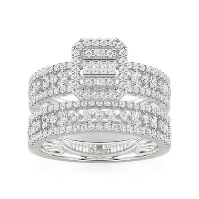 Jeulia Multi-Stone Halo Openwork Bridal Set 2PCS