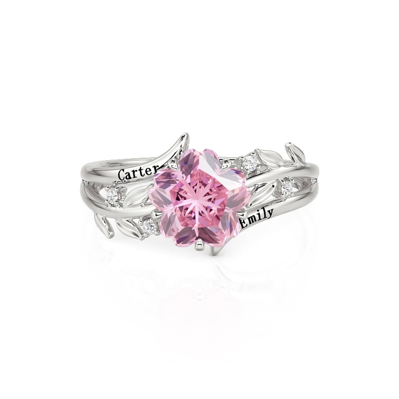 Jeulia Parallel Meet Custom Name Pink Blossom‑Cut Flower Promise Ring