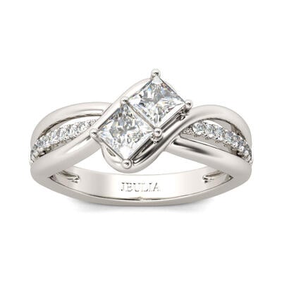 Jeulia Bypass Princess Cut Sterling Silver Ring