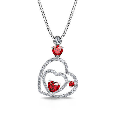 Jeulia "I Carry Your Heart" Double Heart Sterling Silver Necklace