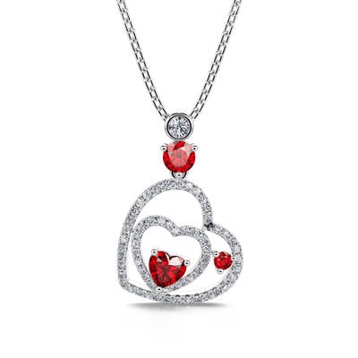 Jeulia "I Carry Your Heart" Double Heart Sterling Silver Necklace