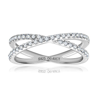 Jeulia Cross Design Moissanite Round Cut Sterling Silver Women's Band