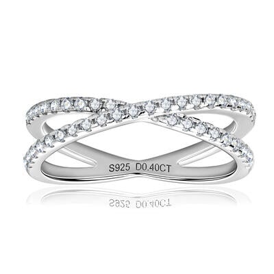 Jeulia Cross Design Moissanite Round Cut Sterling Silver Women's Band