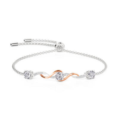 Jeulia Amore Two Tone Three Stone Bracelet