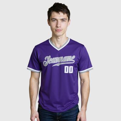 Custom Purple V-Neck Baseball Jersey with Personalized No. and Logo Perfect for Sports Events