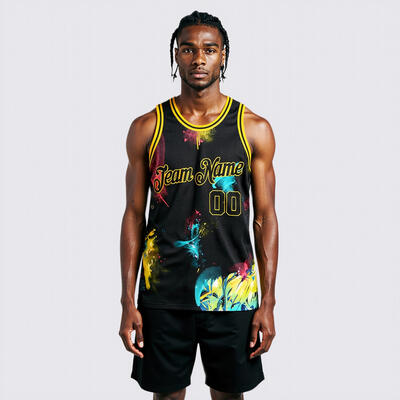 Custom Graffiti Pattern Black-Gold 3D Authentic Basketball Jersey